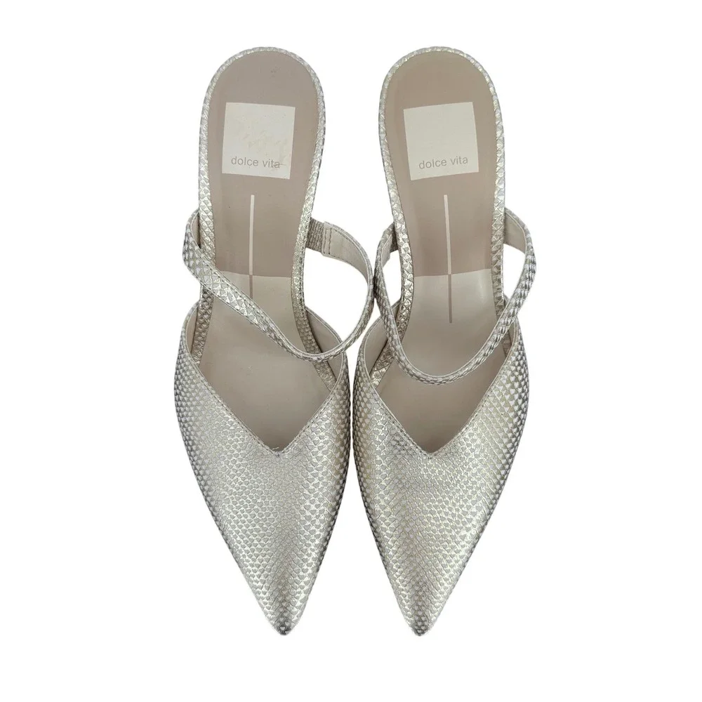 NWOB Dolce Vita Kanika Slip On Pointed Toe Heels Pumps Champagne Gold Size 6.5